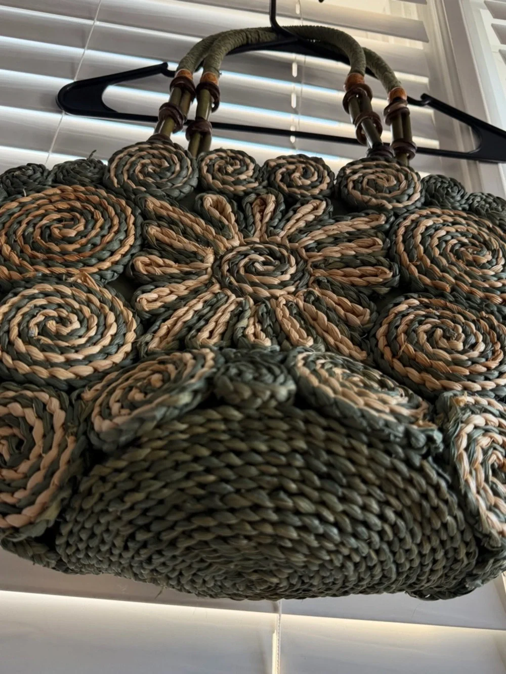 Sun N Sand Handwoven Floral Rope Tote in Olive Green and Natural ππ€ - Picture 5 of 7